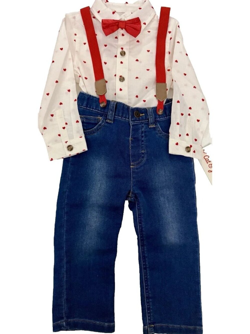 CAT & JACK Toddler Boy's Heart Bodysuit Jeans Bowtie 3 PIECE SIZE 18 MONTHS NEW